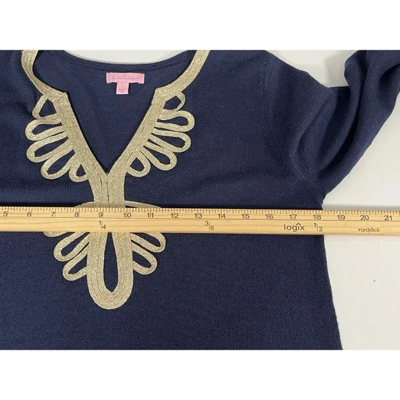 Lilly Pulitzer Devlin Sweater Shift‎ Dress Navy Blue Merino Wool Sz L - Picture 8 of 11